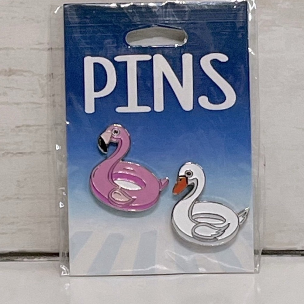 NEW Flamingo & Swan Pool Float Enamel Pin Set PRICE FIRM